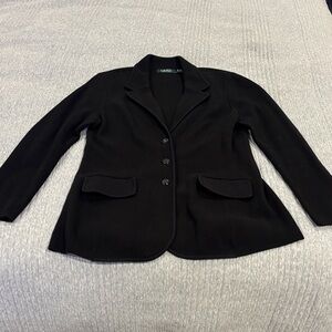 Lauren Ralph Lauren Black Knit Notch Lapel Blazer with Flap Pockets